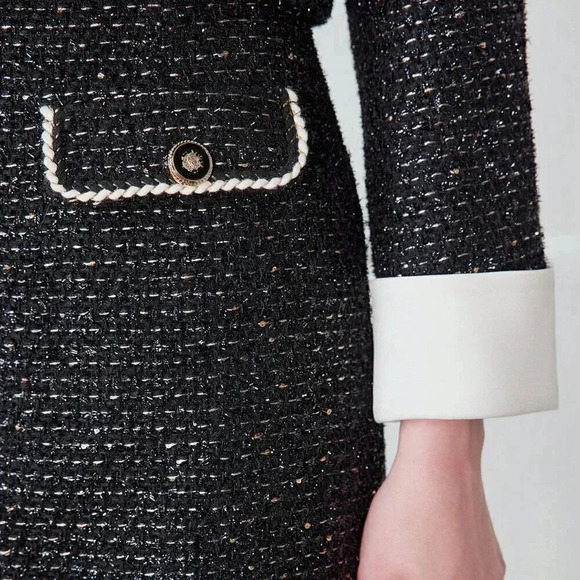 Black Elegant Women's Contrast Binding Flap Detail Skirt - Picture 2 of 8